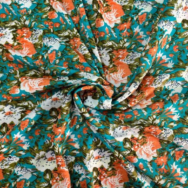earthy green floral crepe printed fabric