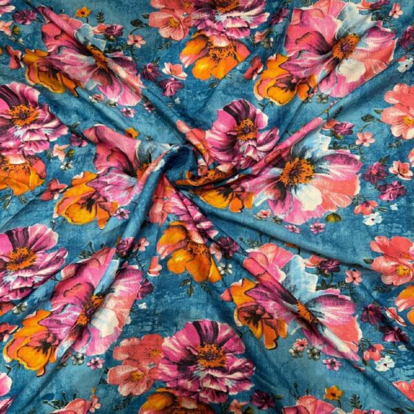 blue floral american crepe fabric