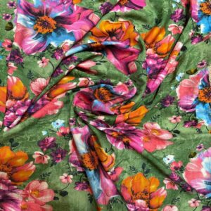earthy green floral crepe printed fabric