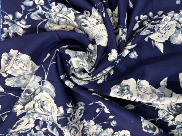 Printed Navi Blue Crepe Fabric