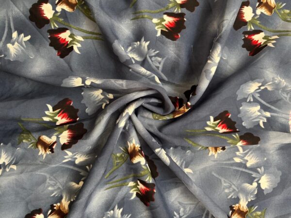 floral grey american crepe fabric