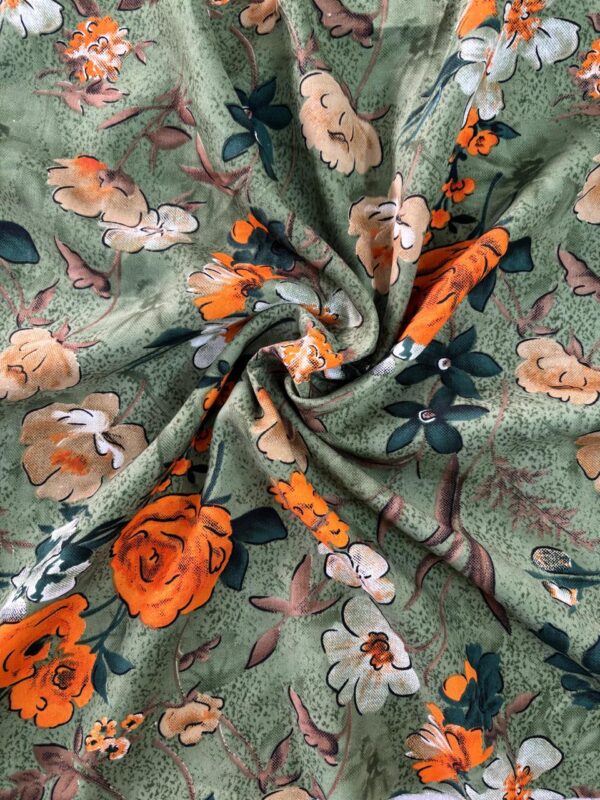 grey floral american crepe fabric